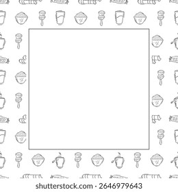 Moldura de comida. doodle moldura quadrada de comida rápida. fundo de moldura de comida e bebida desenhado à mão. fundo de comida