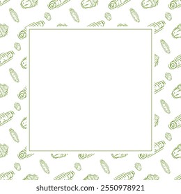 food frame. doodle food frame. hand drawn food frame background