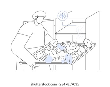 Food freezing abstract concept vector illustration. Diversity of freezing vegetables, food science, ingredients refrigeration process, products preserving, cool temperature abstract metaphor.