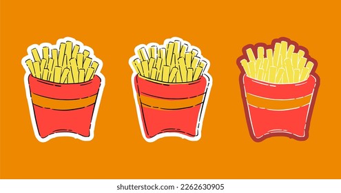 food French fries art hand drawn and doodle sticker. illustration icon sticker French fries logo