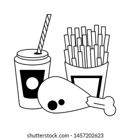 Food french fries and chicken with soda cup to go vector illustration graphic design