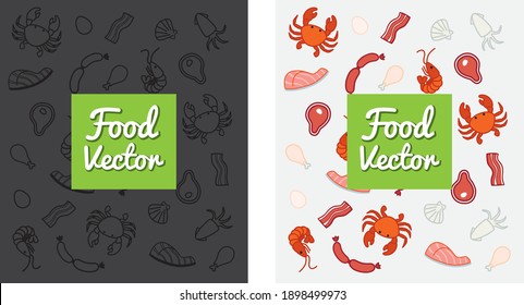 Food and Fresh meat Vector Background Pattern