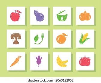 food fresh nature icon set