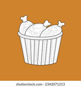 Food Fried Chicken Bucket for Lunch Time Cartoon Digital Stamp Outline