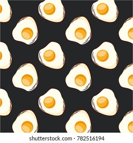 food fried eggs dark background seamless pattern