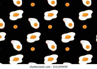 Food Fried Eggs pattern isolated on black background. Vector illustration. card, banner templates