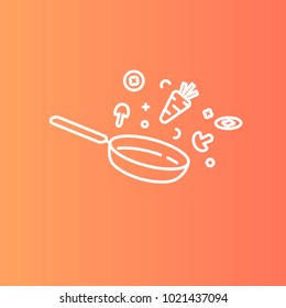 Food is fried in a pan, vector icon on gradient background