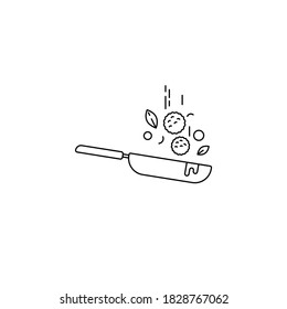 Food is fried in a pan, vector icon on white background