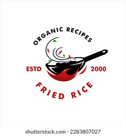 Food Fried rice, Noodle Logo Design Cooking Pan Chef Vector Graphic Idea vintage Indonesian traditional food suitable for restaurant logo, street food