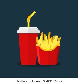 Food fries and drink fast food flat design style