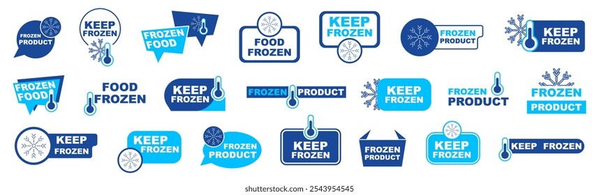 Food frozen badge collection. Set of frozen food blue emblem