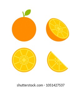 Food - Fruit - Flat Icon Set - Orange Isolated on White Background