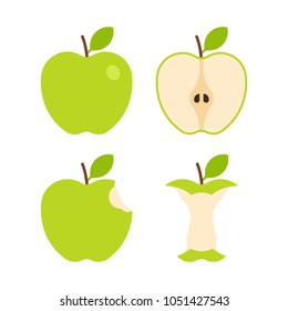 Food - Fruit - Flat Icon Set - Green Apple Isolated on White Background