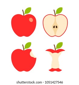 Food - Fruit - Flat Icon Set - Red Apple Isolated on White Background