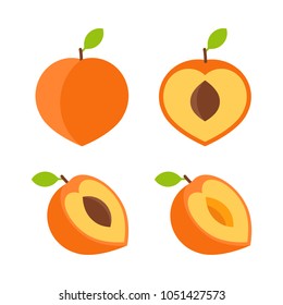 Food - Fruit - Flat Icon Set - Peach Isolated on White Background