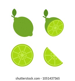  Food - Fruit - Flat Icon Set - Lime Isolated on White Background