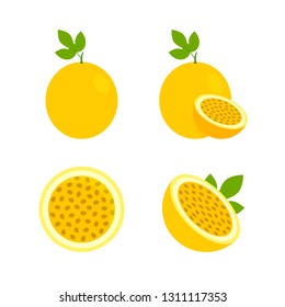 Food - Fruit - Flat Vector Icon Set - Passion Fruit Isolated on White Background