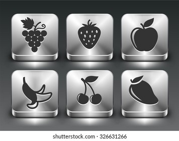 Food and Fruit on Silver Square Buttons