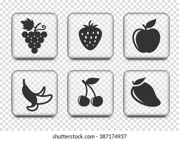 Food and Fruit on Transparent Square Buttons