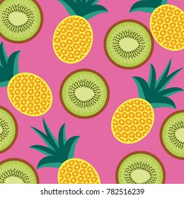 food fruit pineapple and kiwi seamless pattern