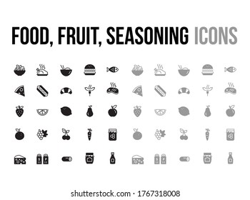 Food, fruit, seasoning vector icon collection - app and mobile web responsive	
