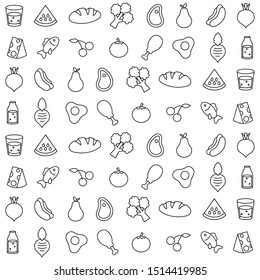 food fruit vegetable seamless doodle pattern background template outline icon vector illustration