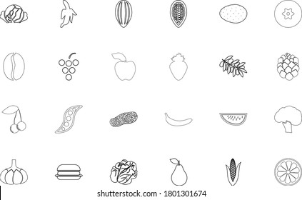 Food fruit vegetables black color set outline style