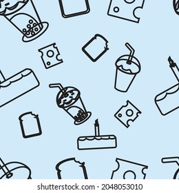 Food, fruits and drink vector seamless pattern. Endless food vector texture illustration.