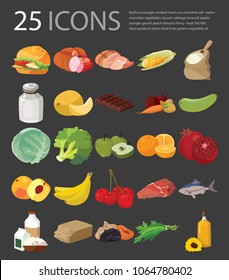 Food. Fruits, vegetables, fats, meat, cereals, dairy products. For your convenience, each significant element is in a separate layer. Eps 10