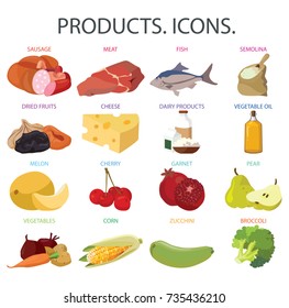 Food. Fruits, vegetables, fats, meat, cereals, dairy products. For your convenience, each significant element is in a separate layer. Eps 10