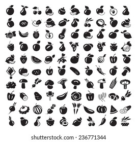 Food. Fruits and vegetables. Icons set. Vector illustration