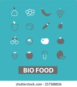 food, fruits, vegetables isolated icons, signs, silhouettes, illustrations,  set, vector