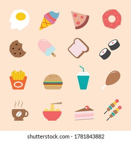 Food full color flat design icon illustration set