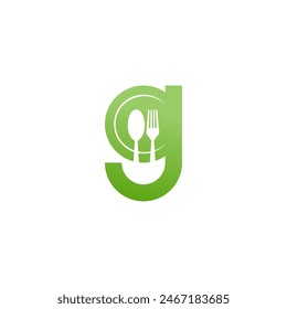 Food G Löffel und Blatt Logo Design mit Elementen Gesundes Business