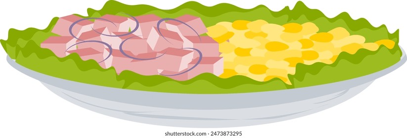 Food garnishing plate with lettuce, cheese, and ham.