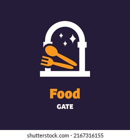 Comida con puerta, logo diseño símbolo vector ilustración icono idea creativa