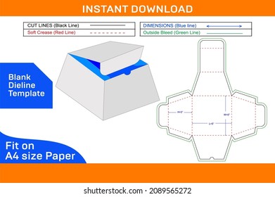 Food or gift packaging box dieline template and 3D box design easily resizeable and editable