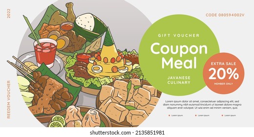 Food Gift Voucher Discount Order Menu Javanese Food Hand Drawn Vector 