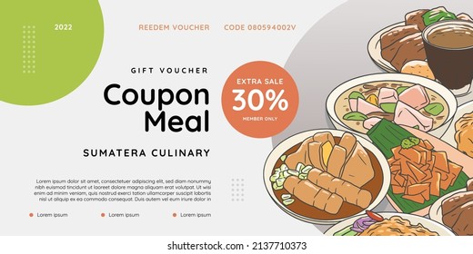 Food gift voucher discount order menu sumateranese food hand drawn vector 