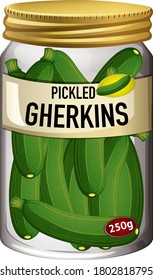 Food in glass jar pickled gherkins in cartoon style isolated illustration