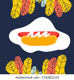 Food to go - hand drawn vector lettering above big hot dog. New rules for restaurant industry to prevent spread of coronavirus infection