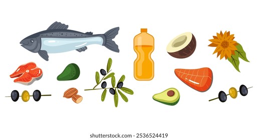 Food goods grocery supermarket ingredients isolated set. Vector flat graphic design illustration