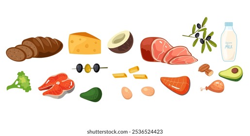 Food goods grocery supermarket ingredients isolated set. Vector flat graphic design illustration