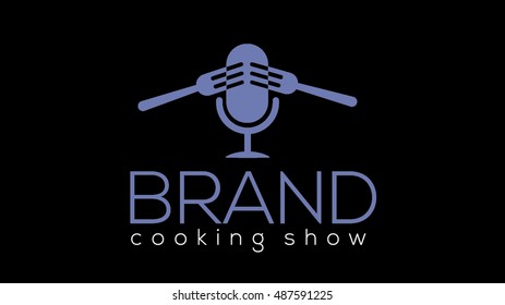 Food or gourmet film production vector logo. Culinary show vector logo template. Gourmet tv show or radio show sign