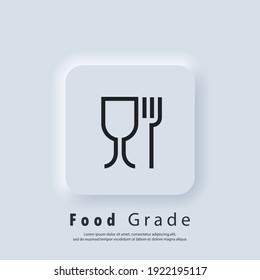 Food grade icon. Food safe material sign. Food grade icons. Wine glass and fork symbols.Icon for safe and non-safe use with food products. Vector EPS 10. Neumorphic UI UX