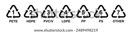 Food Grade sign isolated, Packaging symbols for plastic food grade, Plastic recycling code symbol PETE, HDPE, PP, LDPE, PS, recycle symbol vector illustration, set of plastic recycling code isolated 