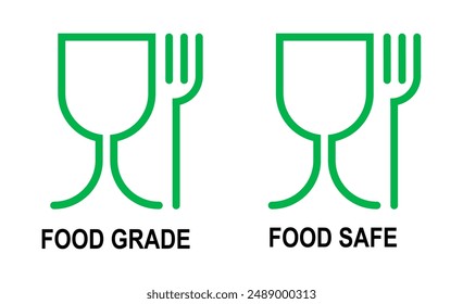 FOOD GRADE SIGN, Food Safe sign vector illustration, Food emblem on the packaging, food sign isolated, drink and foodclipart, Meals icon. Safety sign, Safety tested, non toxic icon.