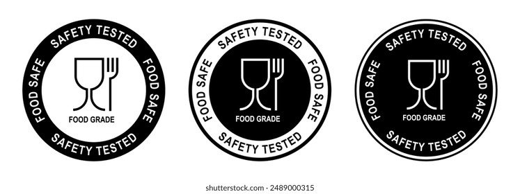 FOOD GRADE SIGN, Food Safe sign vector illustration, Food emblem on the packaging, food sign isolated, drink and foodclipart, Meals icon. Safety sign, Safety tested, non toxic icon.