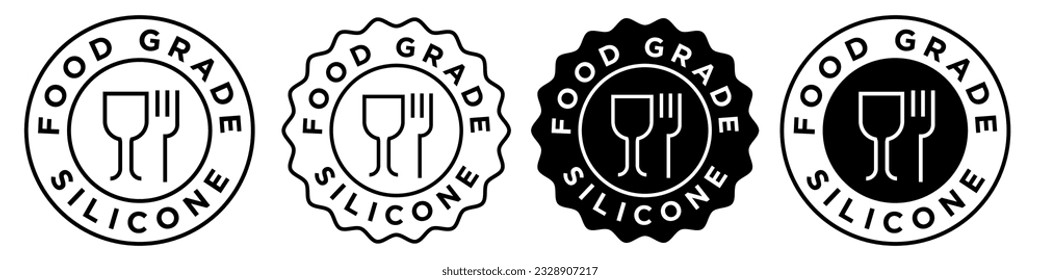 Food grade silicone icon set collection vector sign symbol in badge style emblem for web app ui use. Circular shape  FDA approved silicon stamp seal outlined. Baby child safe toy products.