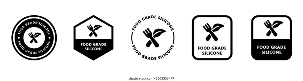 Silicona de grado alimenticio - conjunto de signos de Vector para el embalaje del producto.